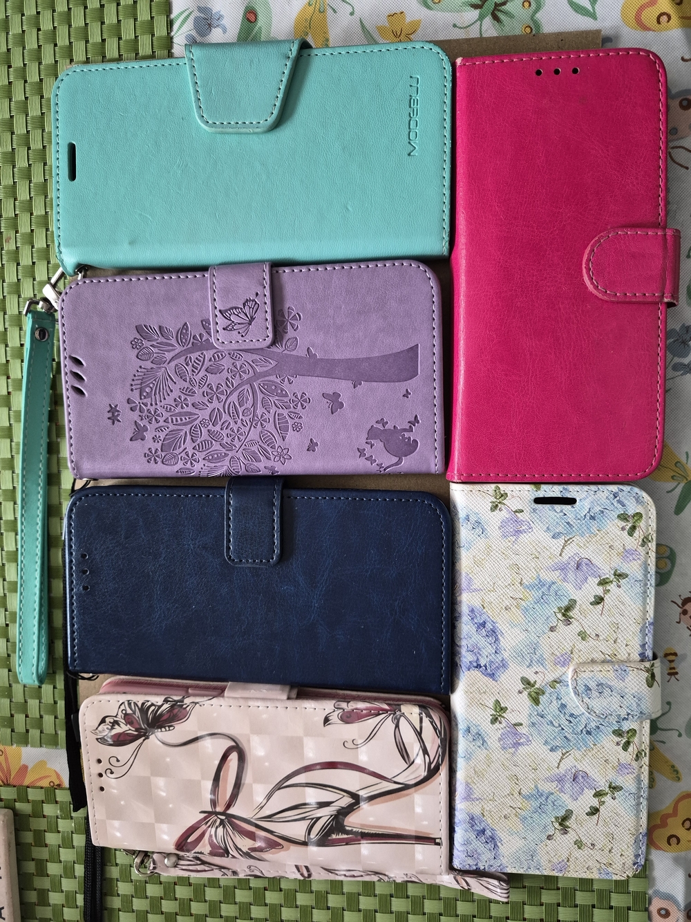 Assorted Phone Wallet Cases - Mint, Hot Pink, Lavender, Navy, Floral, Beige